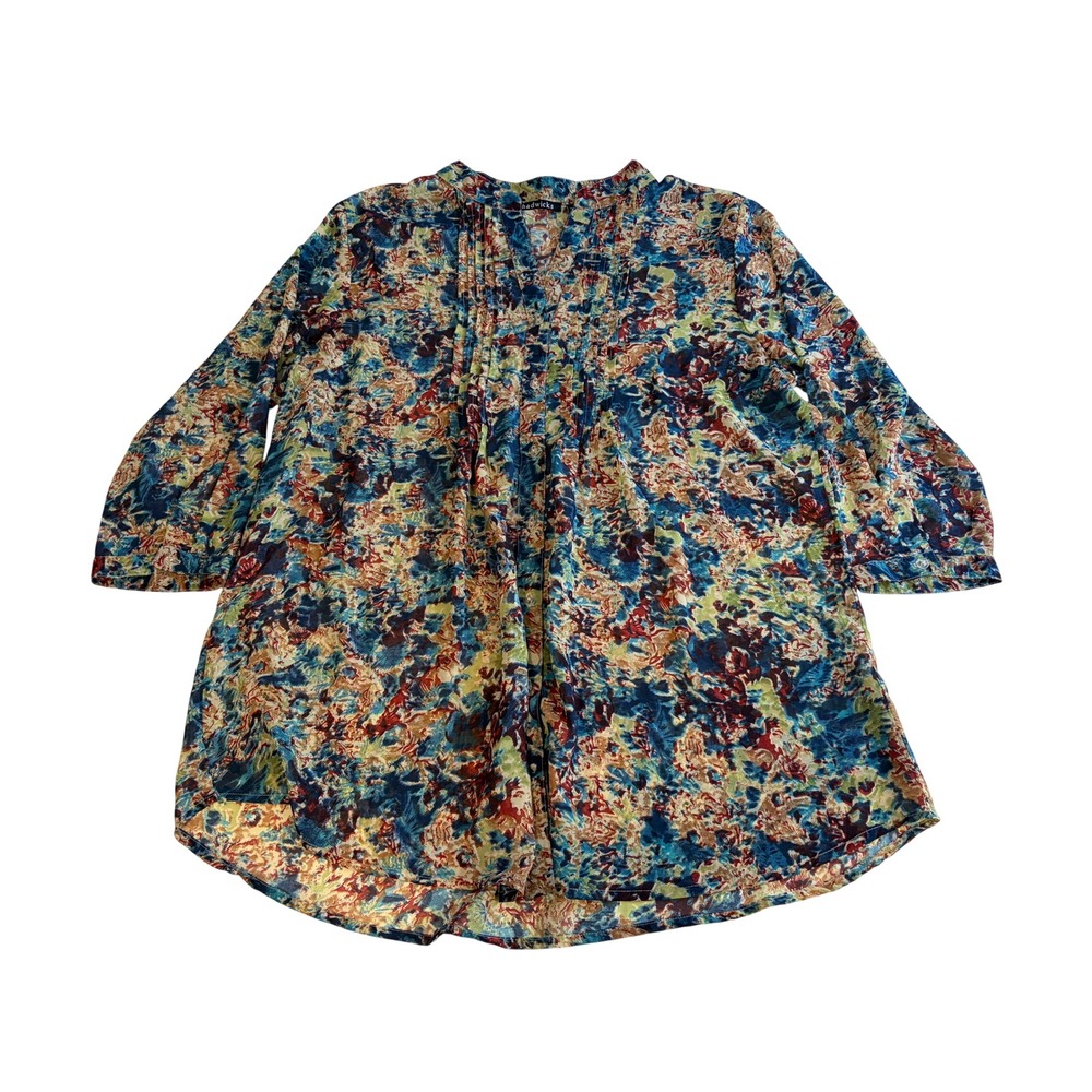 Chadwicks Women XL Blouse Abstract Floral Pleated Front 3/4 Sleeve Multi-Color